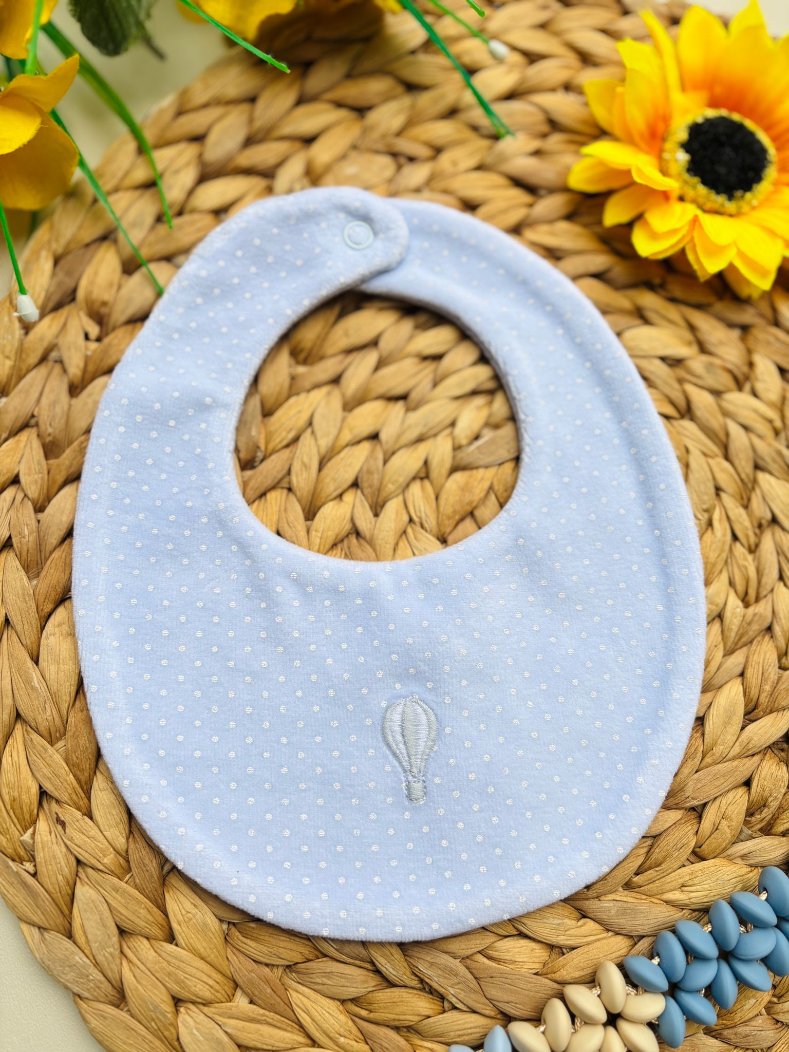 BAVETTA IN CINIGLIA A POIS E MONGOLFIERA CIELO - Noi da piccoli