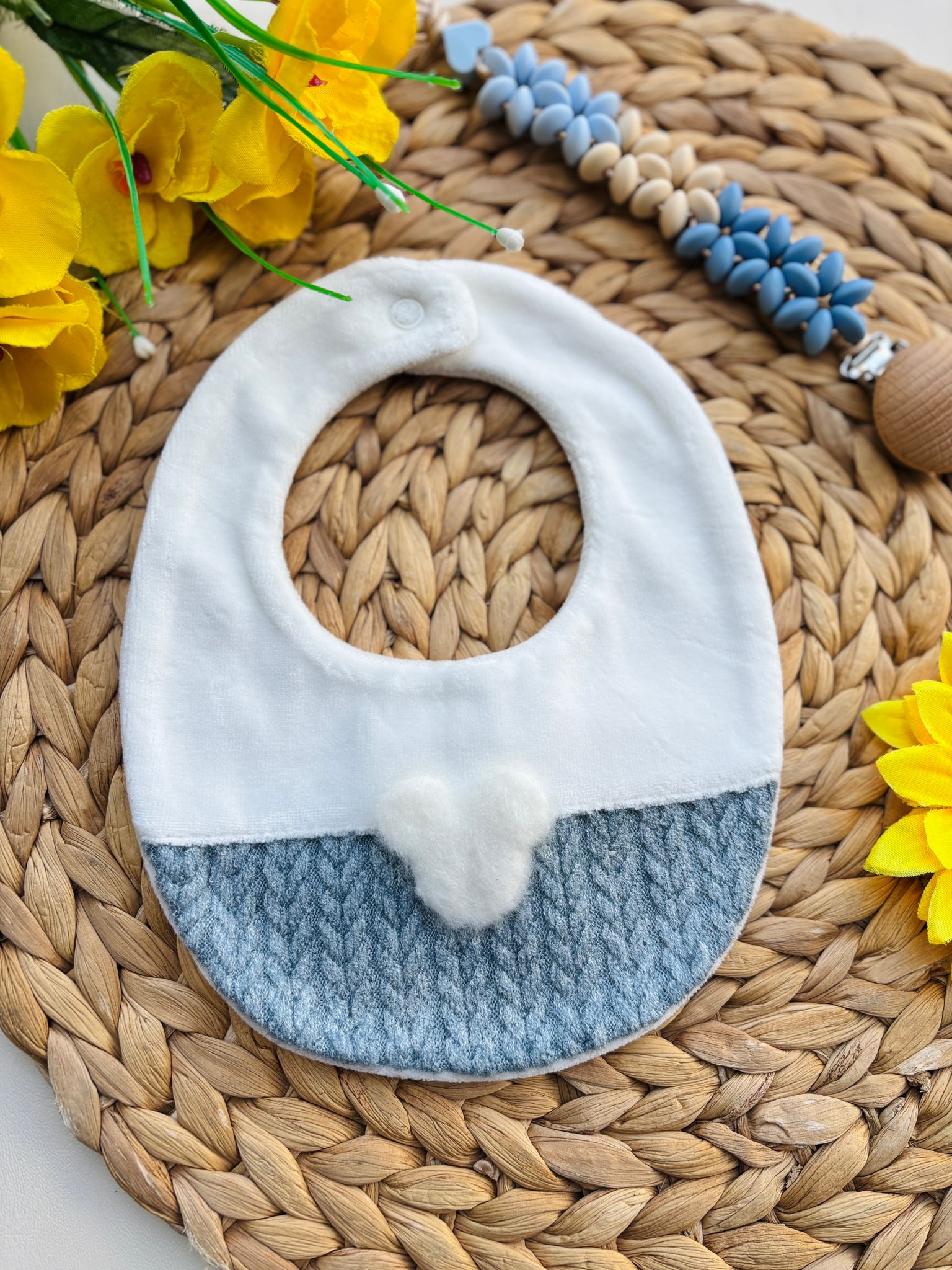 BAVETTA IN CINIGLIA BIANCO E DENIM - Noi da piccoli