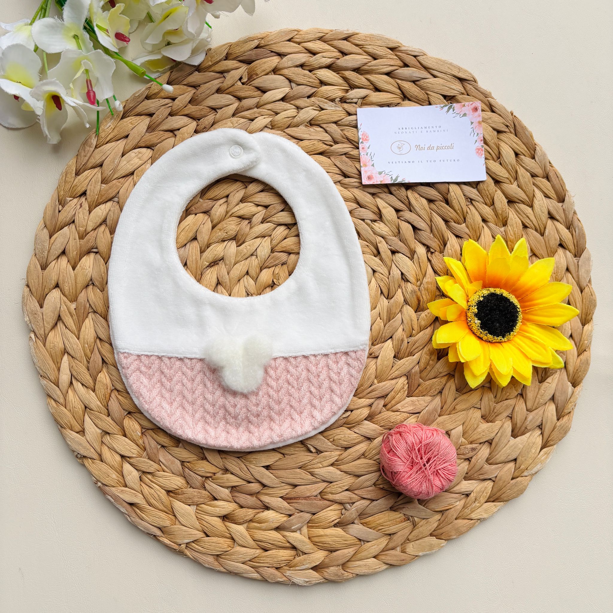 BAVETTA IN CINIGLIA CON ORSETTO BIANCO ROSA - Noi da piccoli