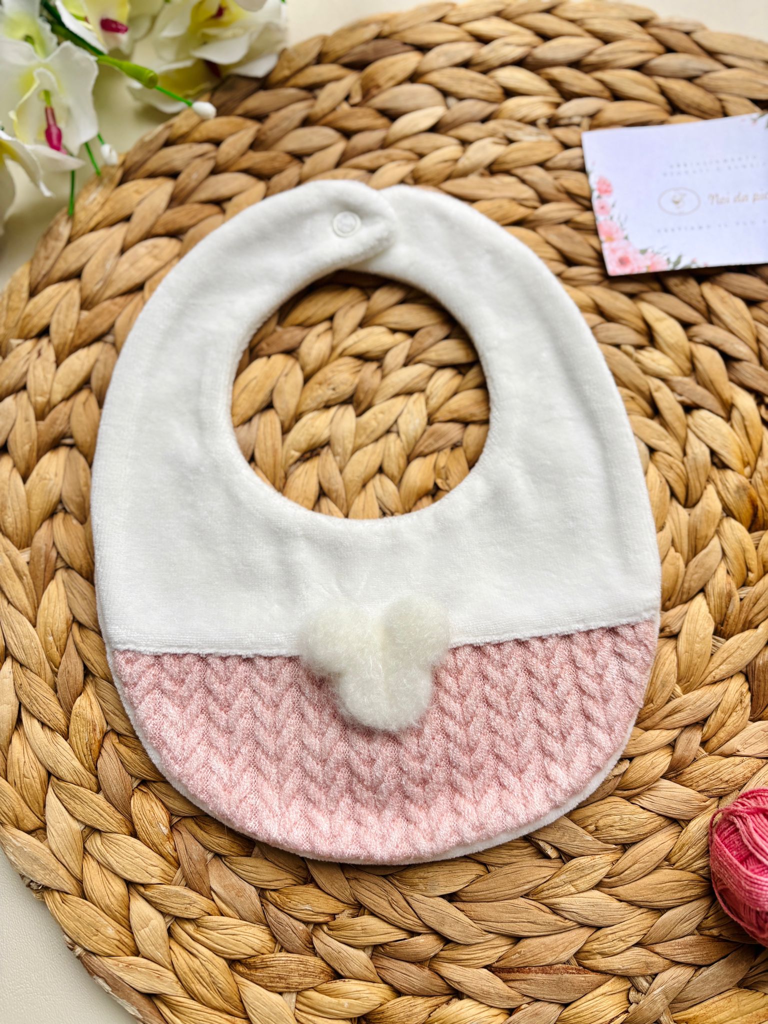 BAVETTA IN CINIGLIA CON ORSETTO BIANCO ROSA - Noi da piccoli