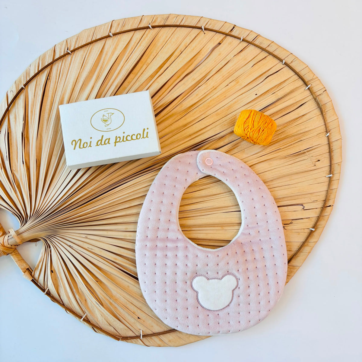 PINK CHENILLE BIB WITH TEDDY BEAR Deolinda