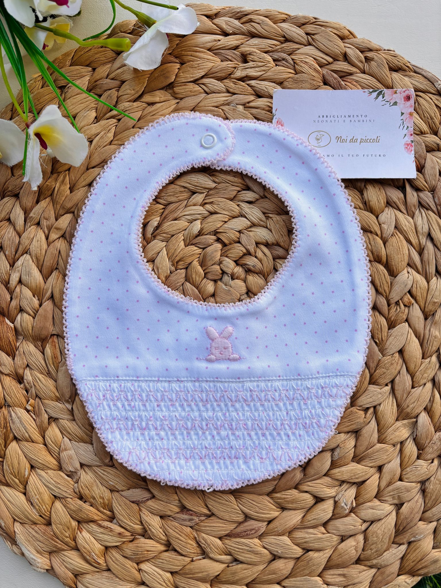 BAVETTA IN COTONE A POIS BIANCO ROSA - Noi da piccoli