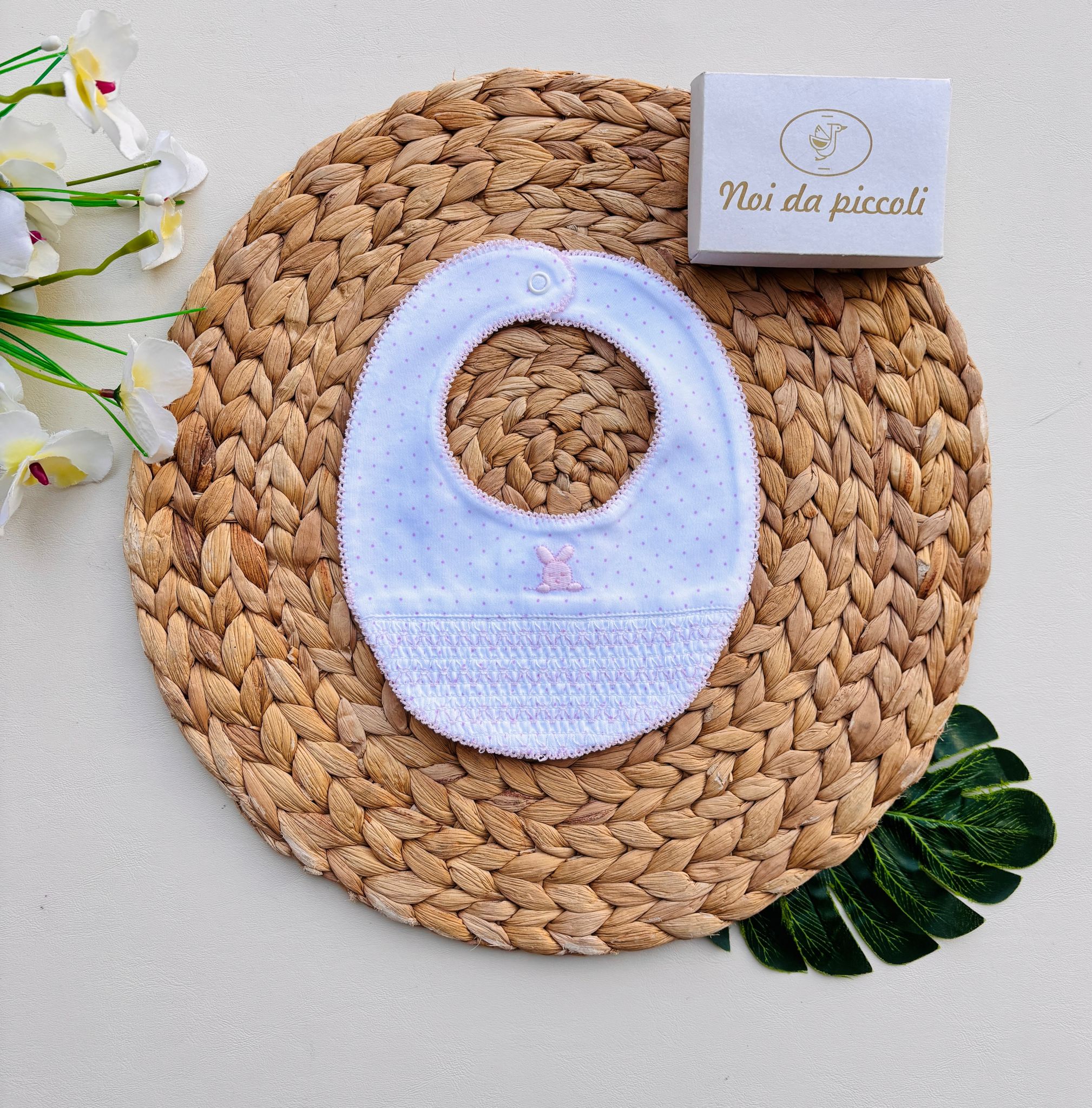 BAVETTA IN COTONE A POIS BIANCO ROSA - Noi da piccoli