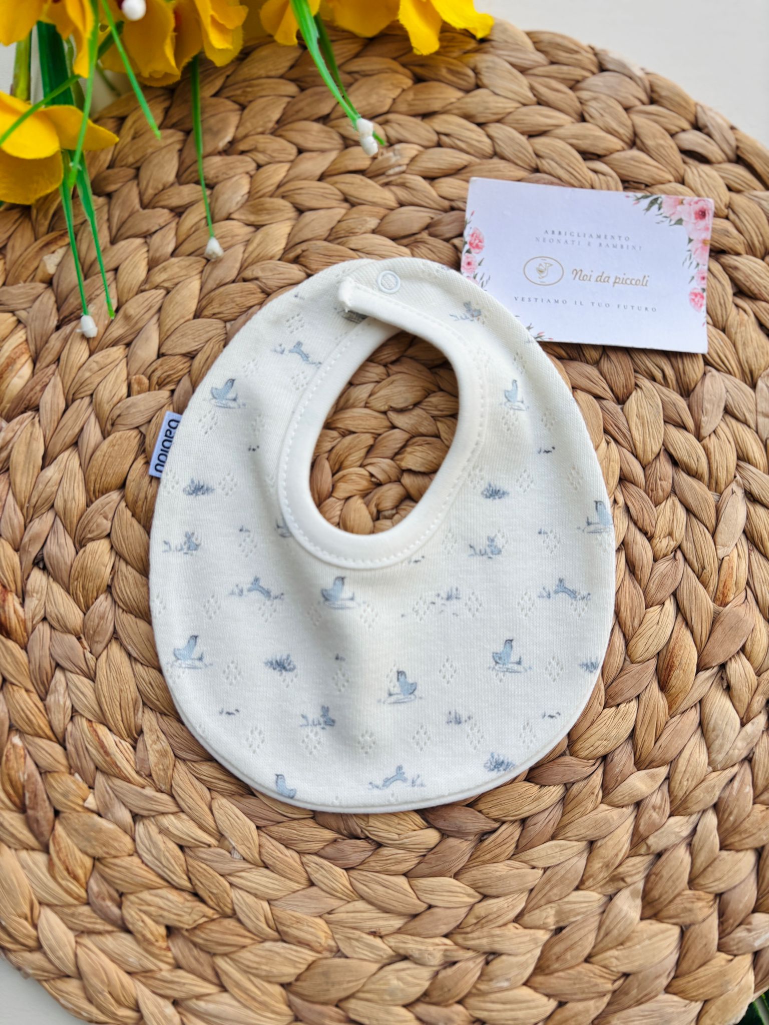 BAVETTA IN COTONE CON ANIMALINI CRUDO - Noi da piccoli