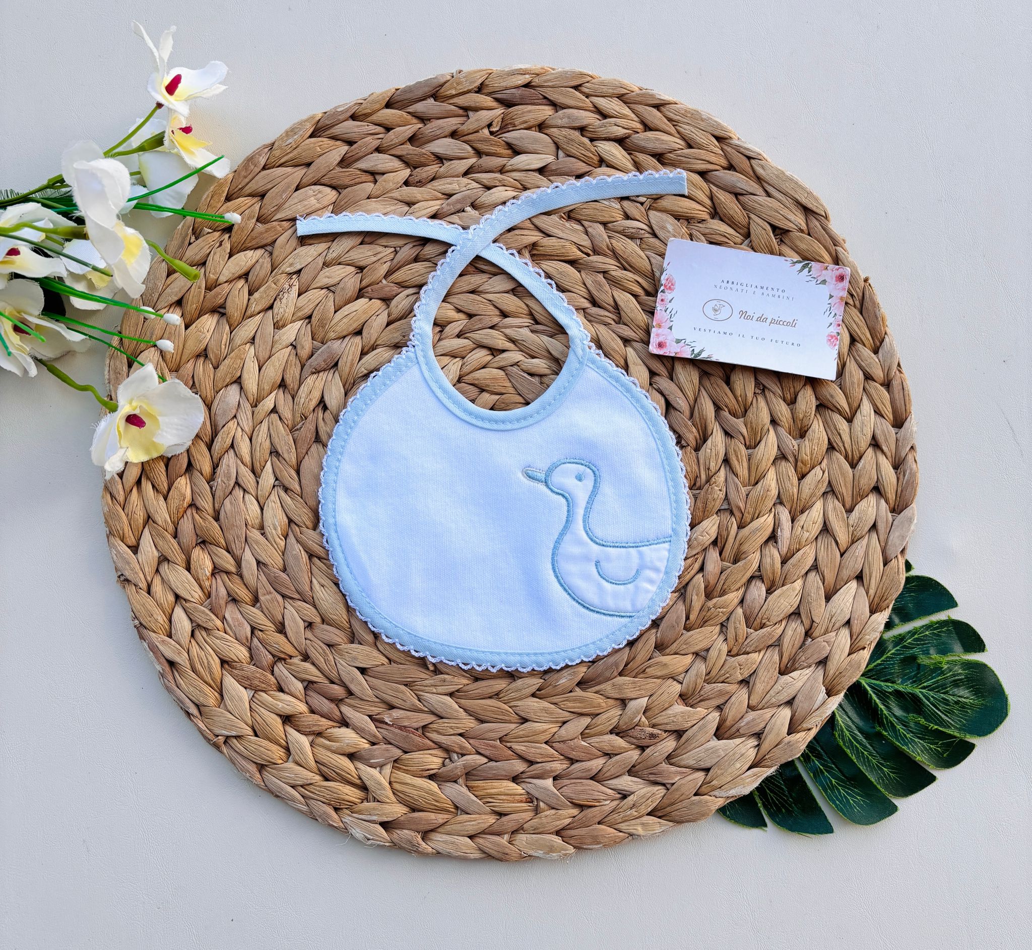 BAVETTA IN COTONE OCHETTA BIANCO CIELO - Noi da piccoli