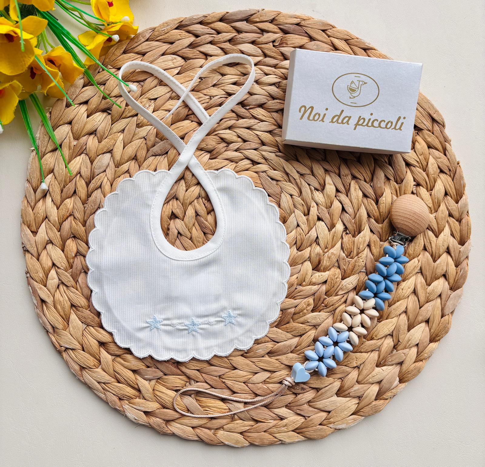 BAVETTA STELLINE E POIS 100% COTONE PIQUET Bianco Cielo - Noi da piccoli