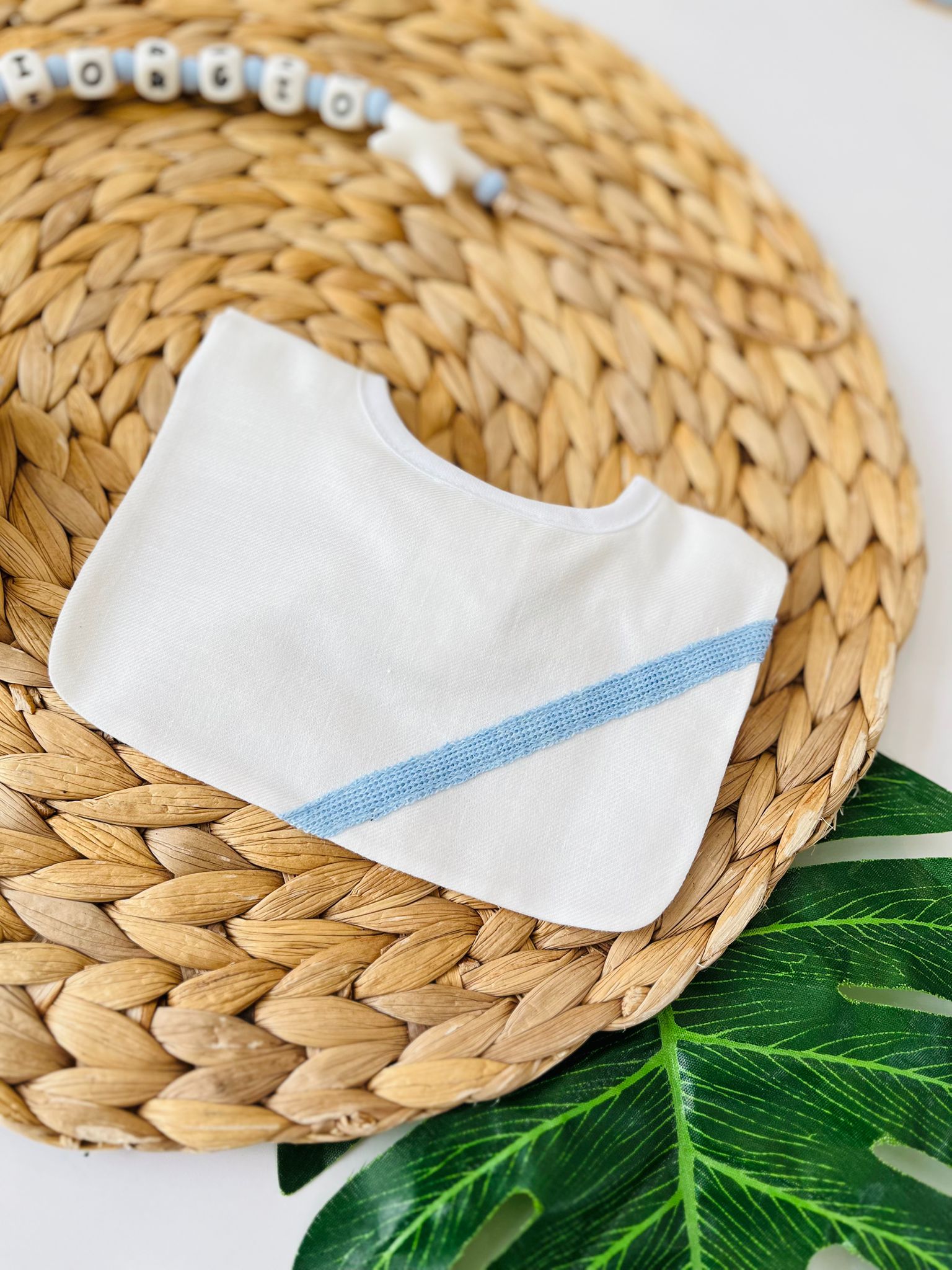 BAVETTINA CON FASCIA ANGOLARE 100 % COTONE PANNA CELESTONE - Noi da piccoli