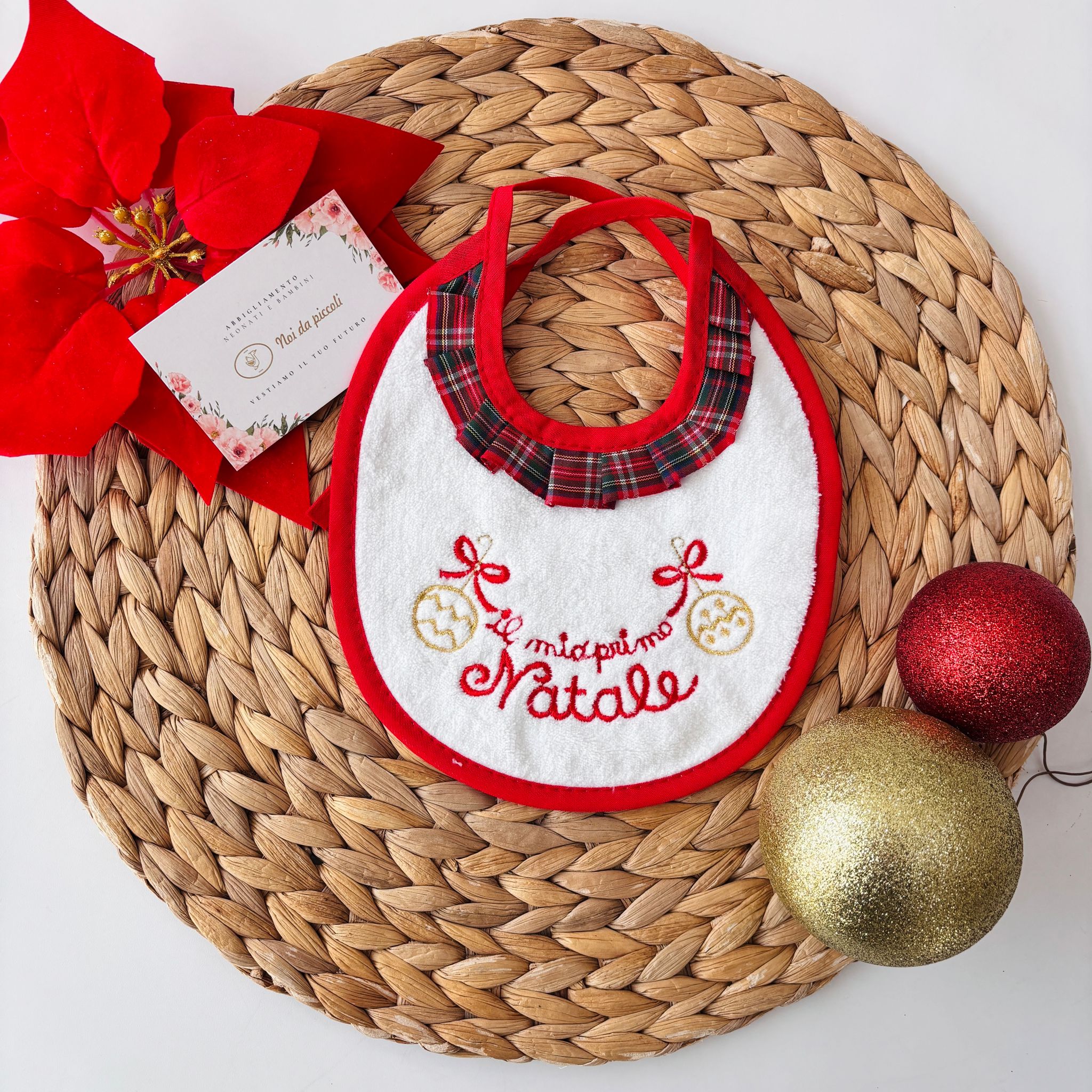 BAVETTO PRIMO NATALE MERLETTO TARTAN BIANCO - Noi da piccoli