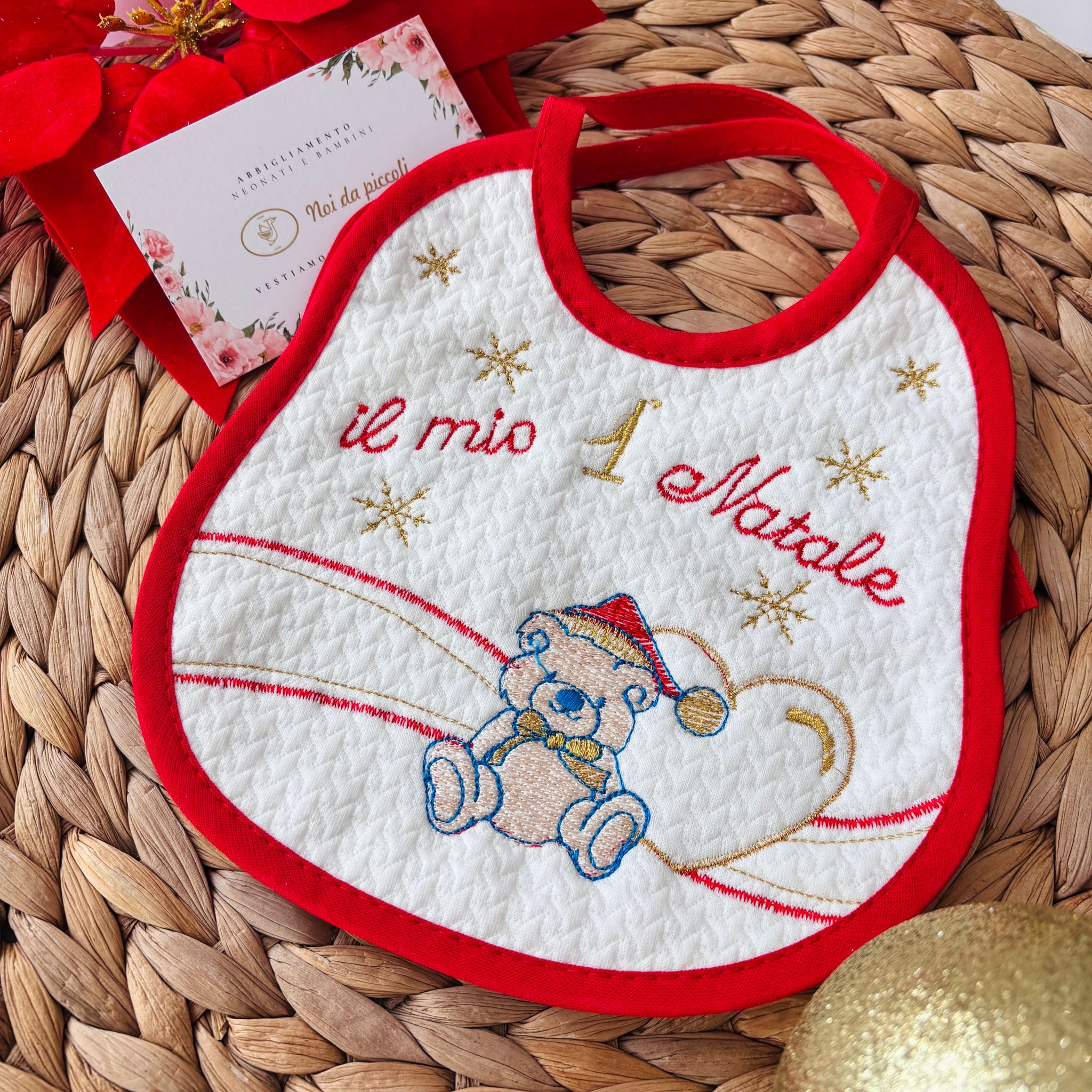 BAVETTO PRIMO NATALE TEDDY XMAS BIANCO - Noi da piccoli