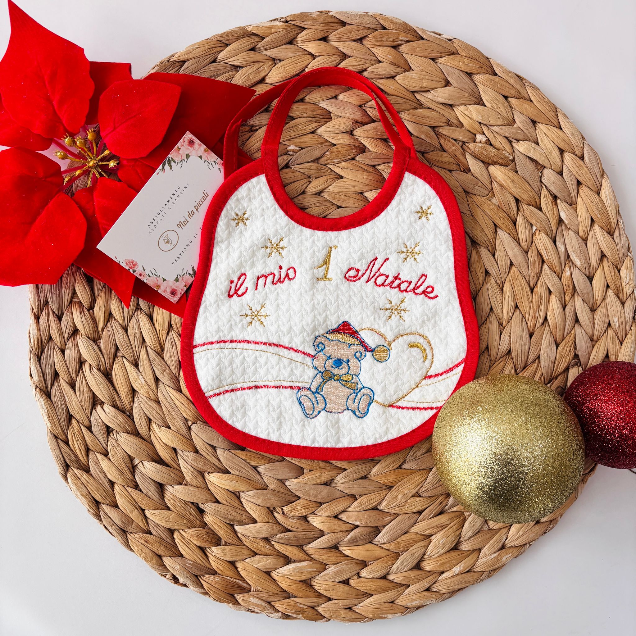 BAVETTO PRIMO NATALE TEDDY XMAS BIANCO - Noi da piccoli