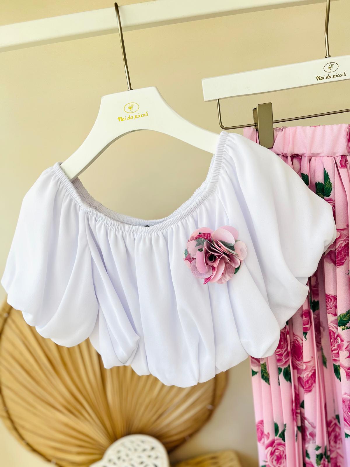BLUSA CON GONNA PLISSETTATA ROSA - Noi da piccoli