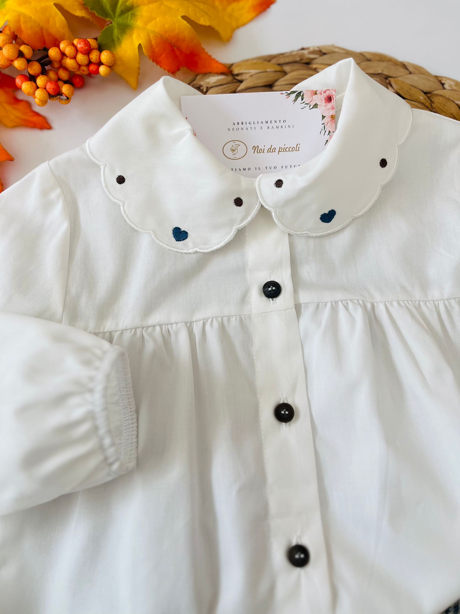 BLUSA CON PANTAGONNA A QUADRI COTONE CALDO BIANCO E BLU - Noi da piccoli