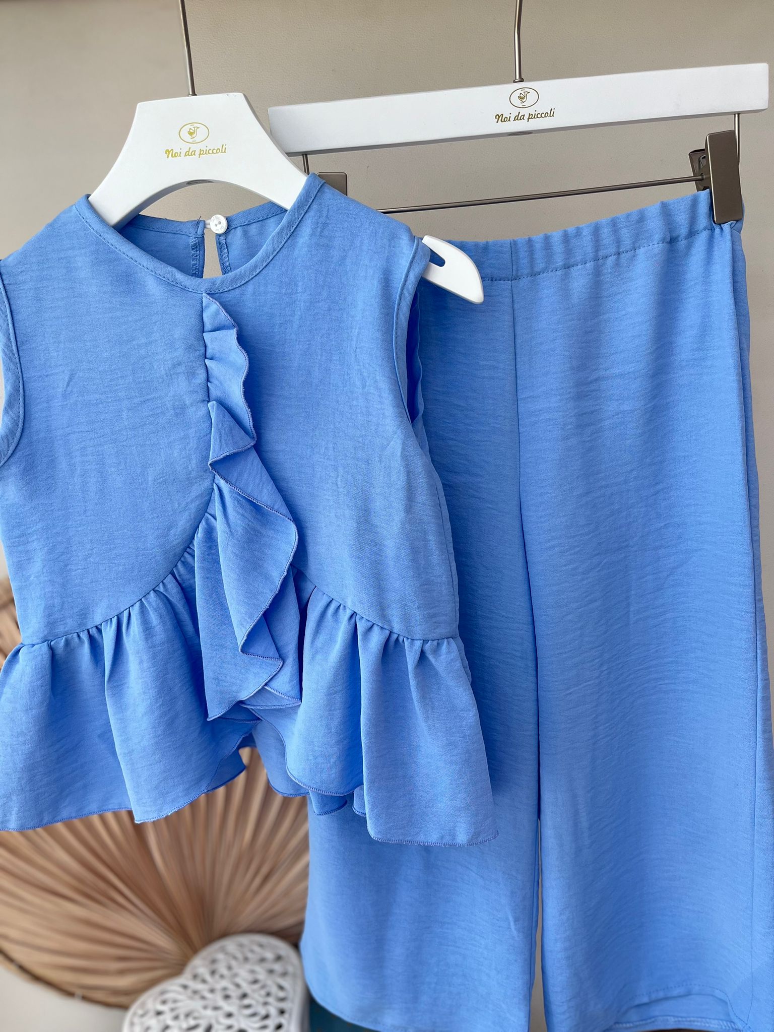 BLUSA CON PANTALONE TRIESTE 100 % COTONE AZZURRO - Noi da piccoli