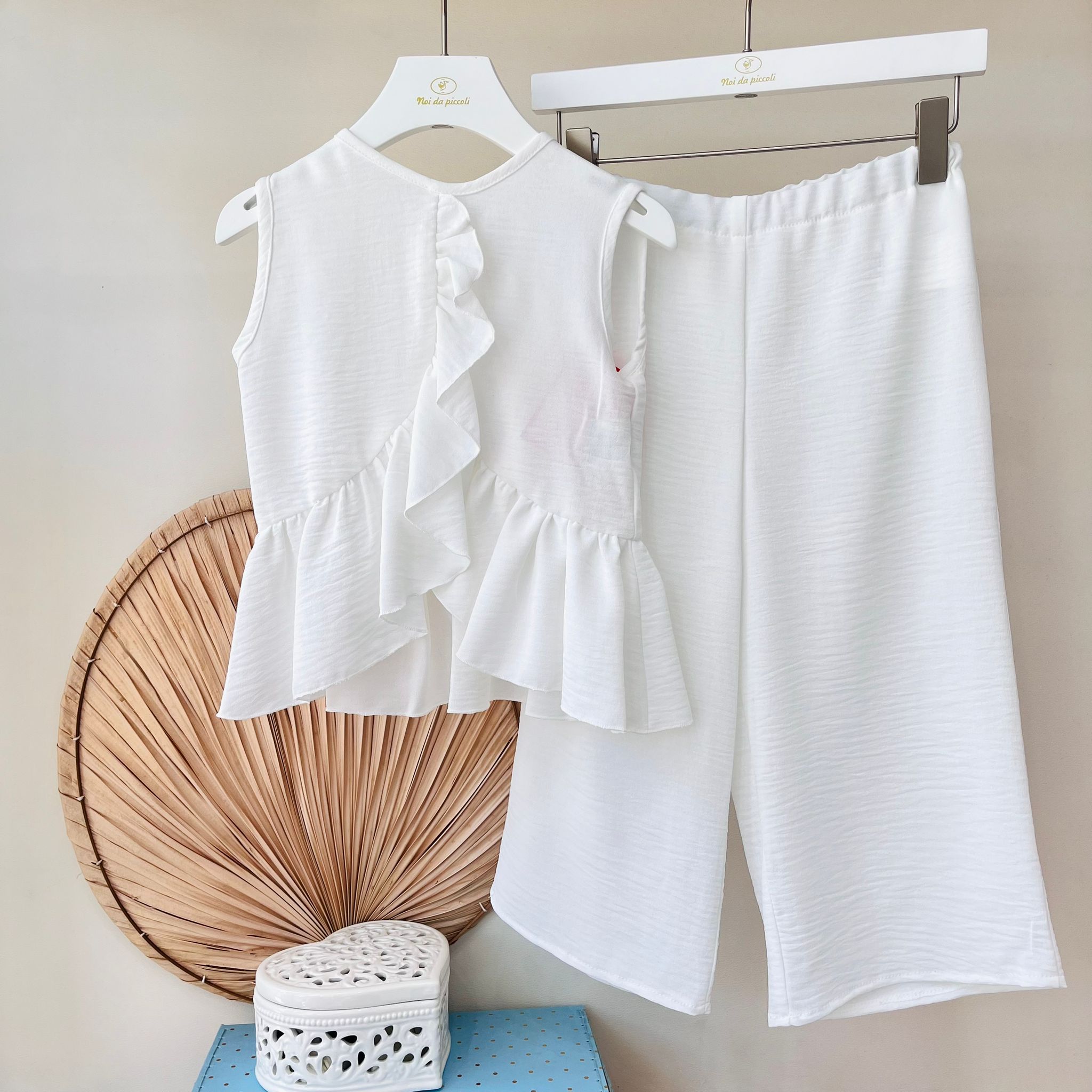 BLUSA CON PANTALONE TRIESTE 100 % COTONE BIANCO - Noi da piccoli
