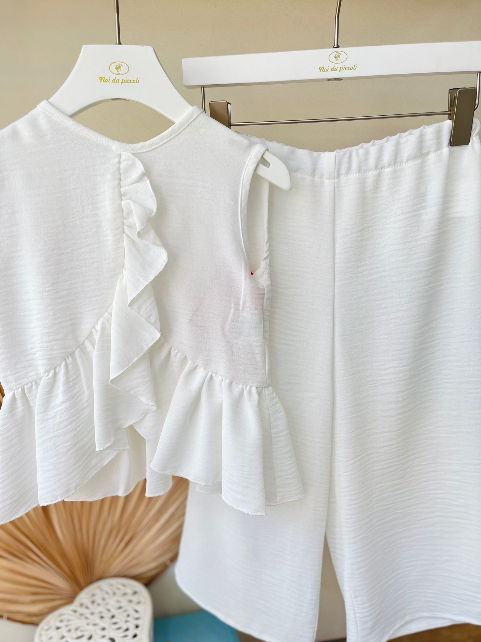 BLUSA CON PANTALONE TRIESTE 100 % COTONE BIANCO - Noi da piccoli