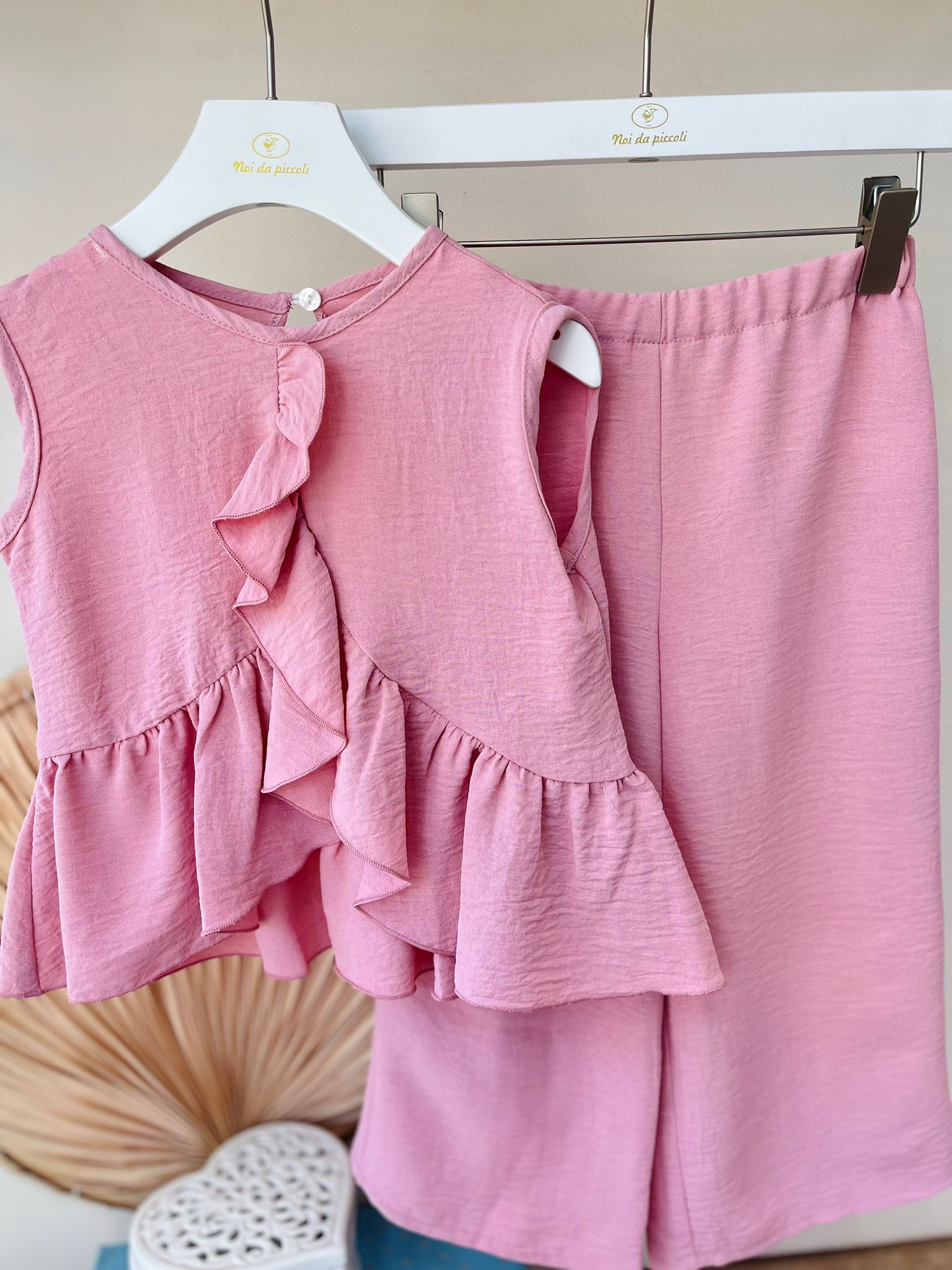 BLUSA CON PANTALONE TRIESTE 100 % COTONE ROSA - Noi da piccoli
