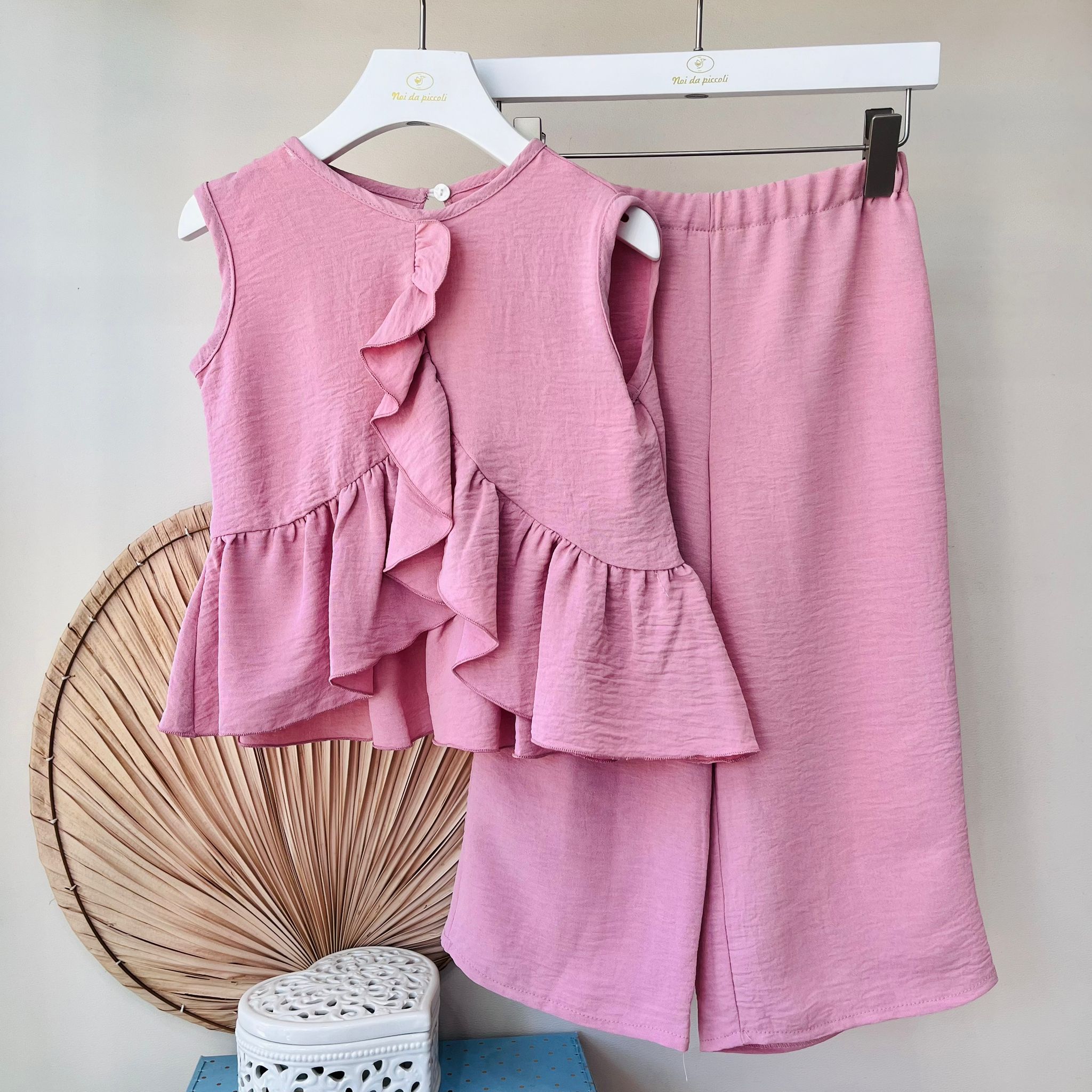 BLUSA CON PANTALONE TRIESTE 100 % COTONE ROSA - Noi da piccoli