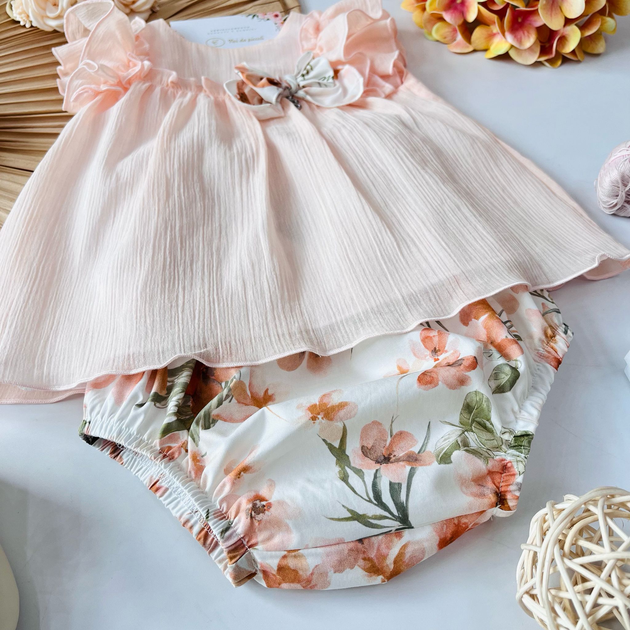 BLUSA CORALLO CON CULOTTINA FLOREALE - Noi da piccoli