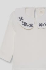 Blusa IN COTONE CALDO CON RICAMI FLOREALI SUL COLLETTO BIANCO - Noi da piccoli