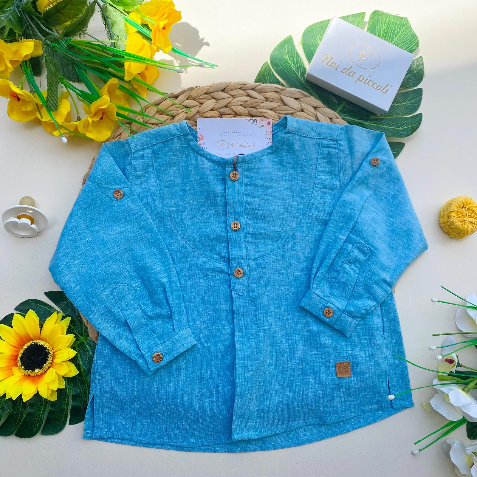 BLUSA IN LINO TURCHESE - Noi da piccoli