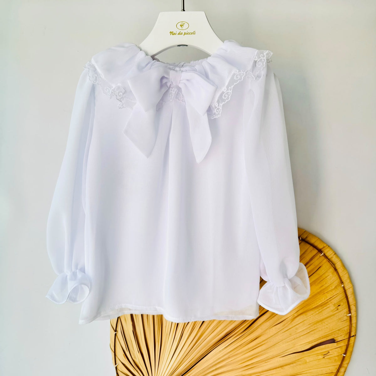Blusa Romantica con Colletto in Pizzo e Fiocco BIANCO - Noi da piccoli