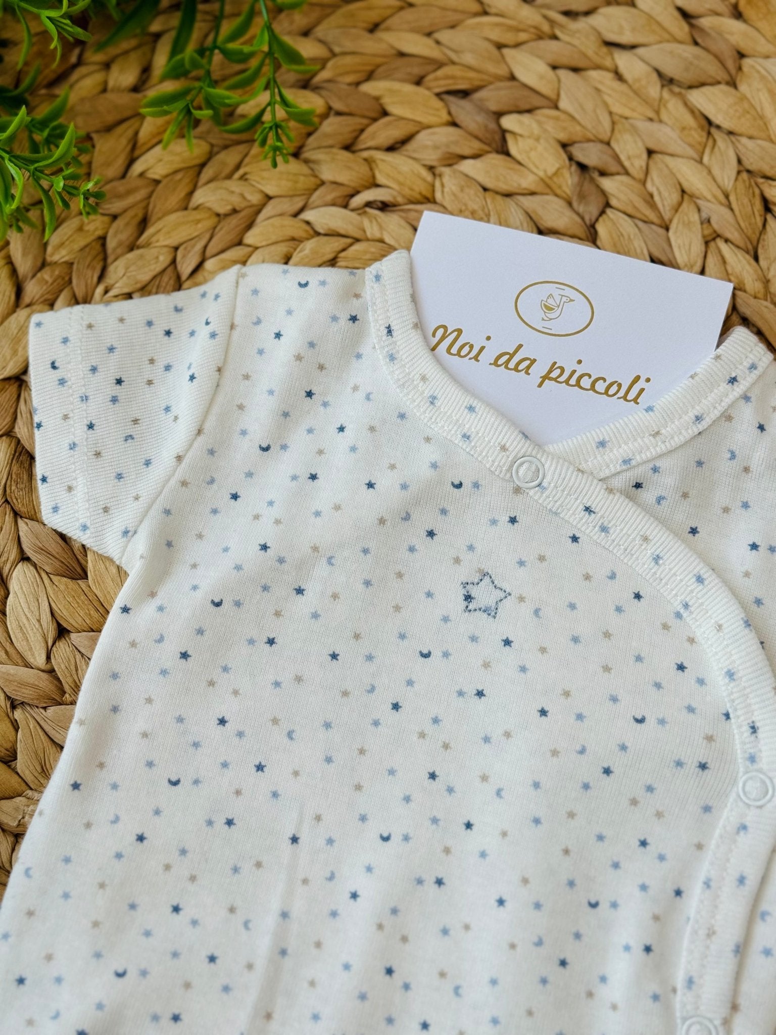 BODY BIANCO STELLINA CIELO E BEIGE CALDO COTONE - Noi da piccoli