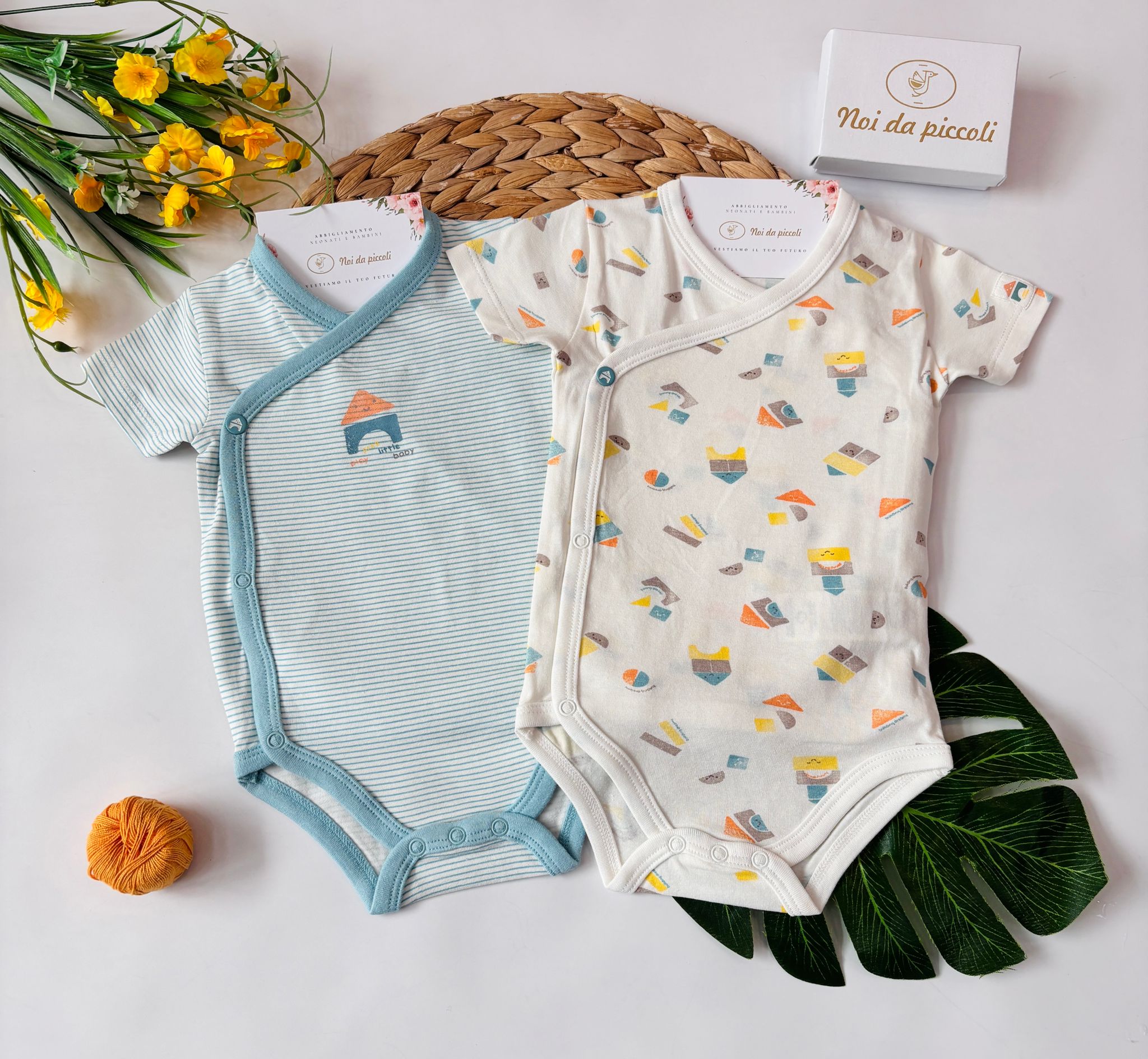 BODY BIPACK IN COTONE BIANCO VERDE - Noi da piccoli