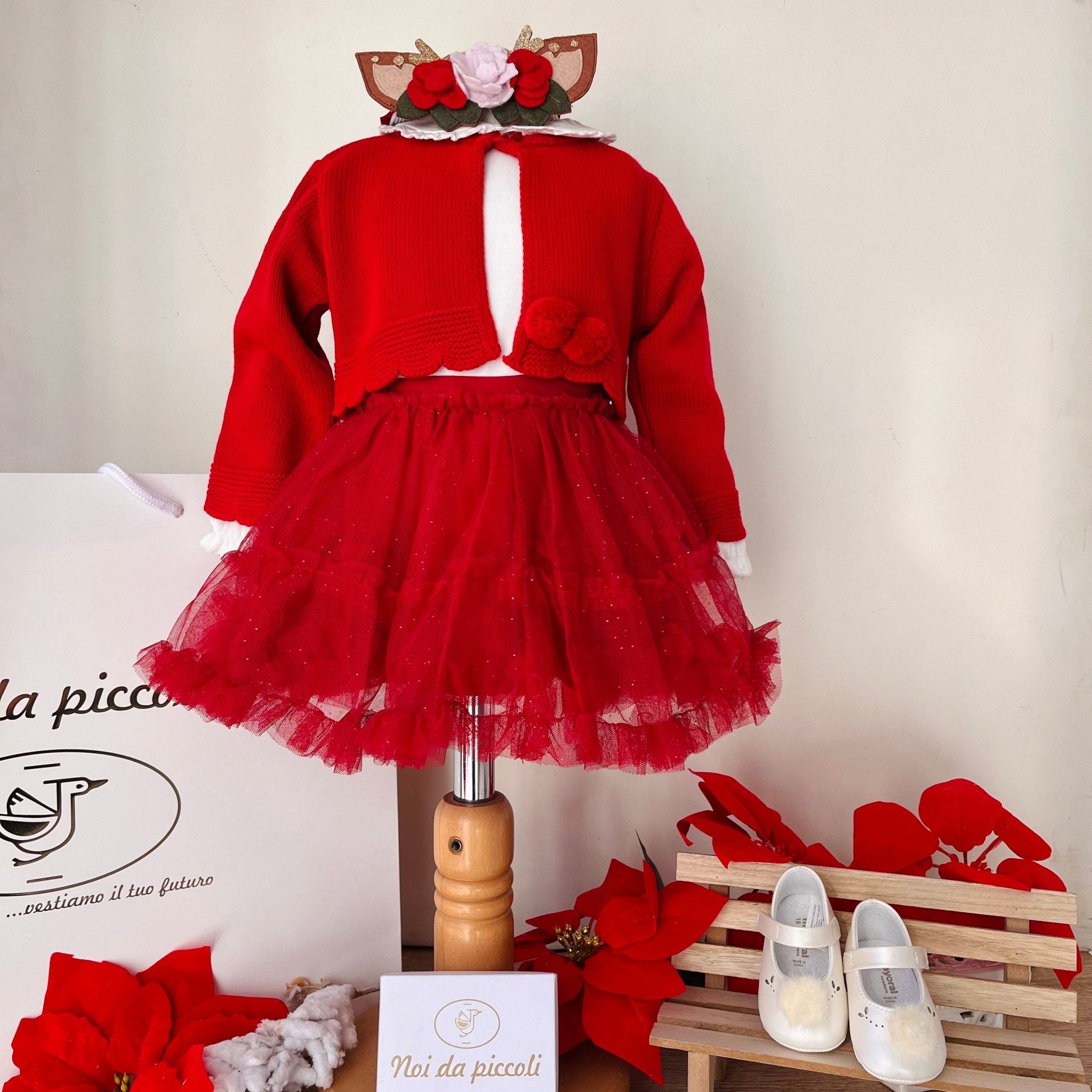 BODY CAMICIA CON GONNA IN TULLE ROSSO - Noi da piccoli