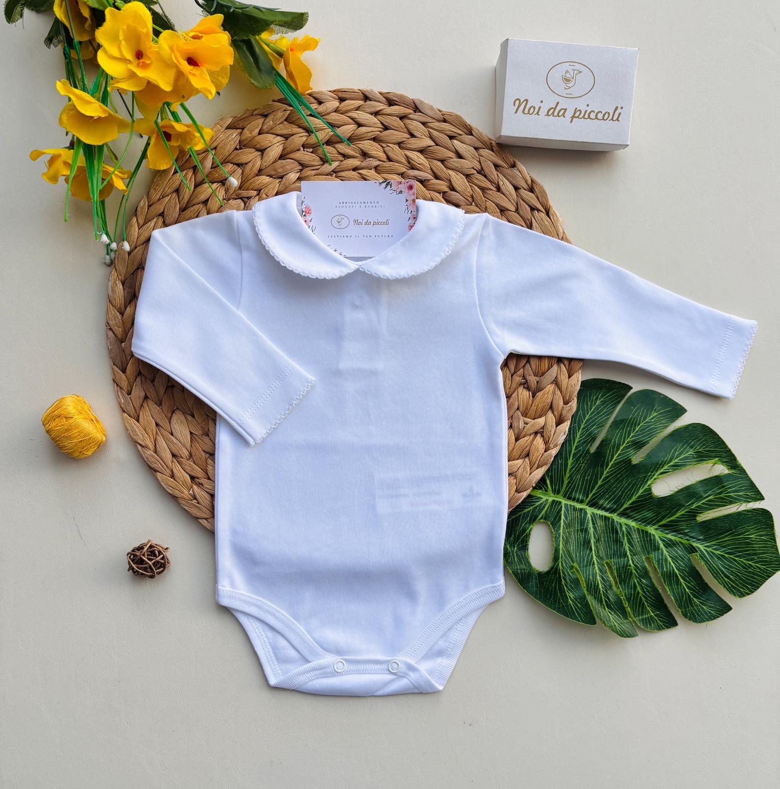 BODY CON COLLETTO MANICA LUNGA COTONE CALDO BIANCO - Noi da piccoli