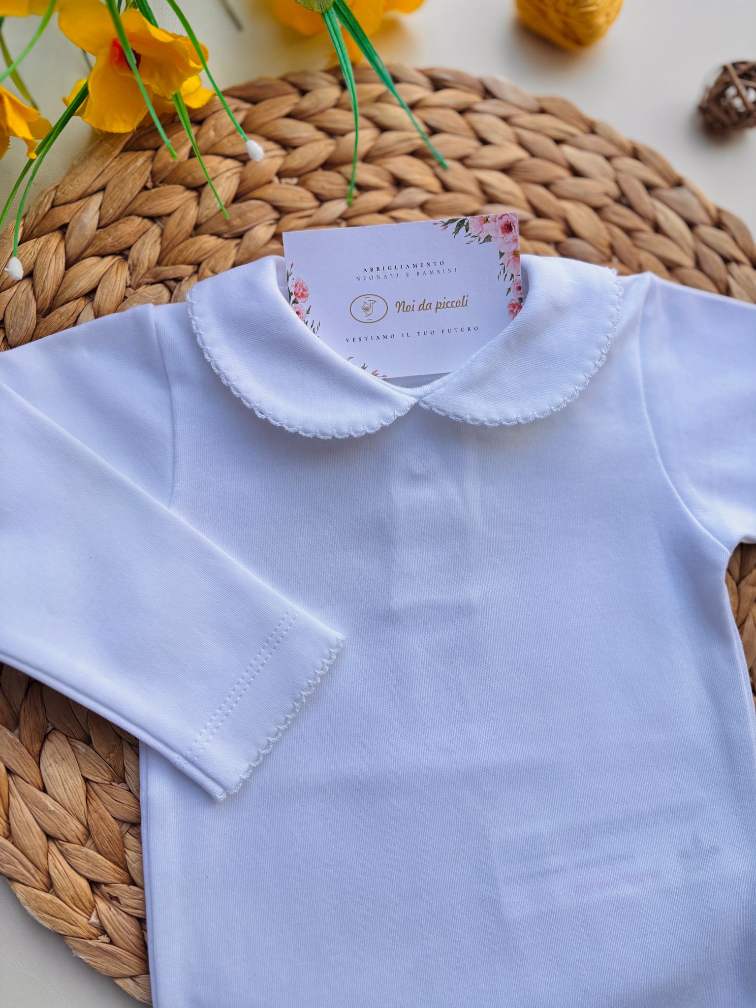 BODY CON COLLETTO MANICA LUNGA COTONE CALDO BIANCO - Noi da piccoli