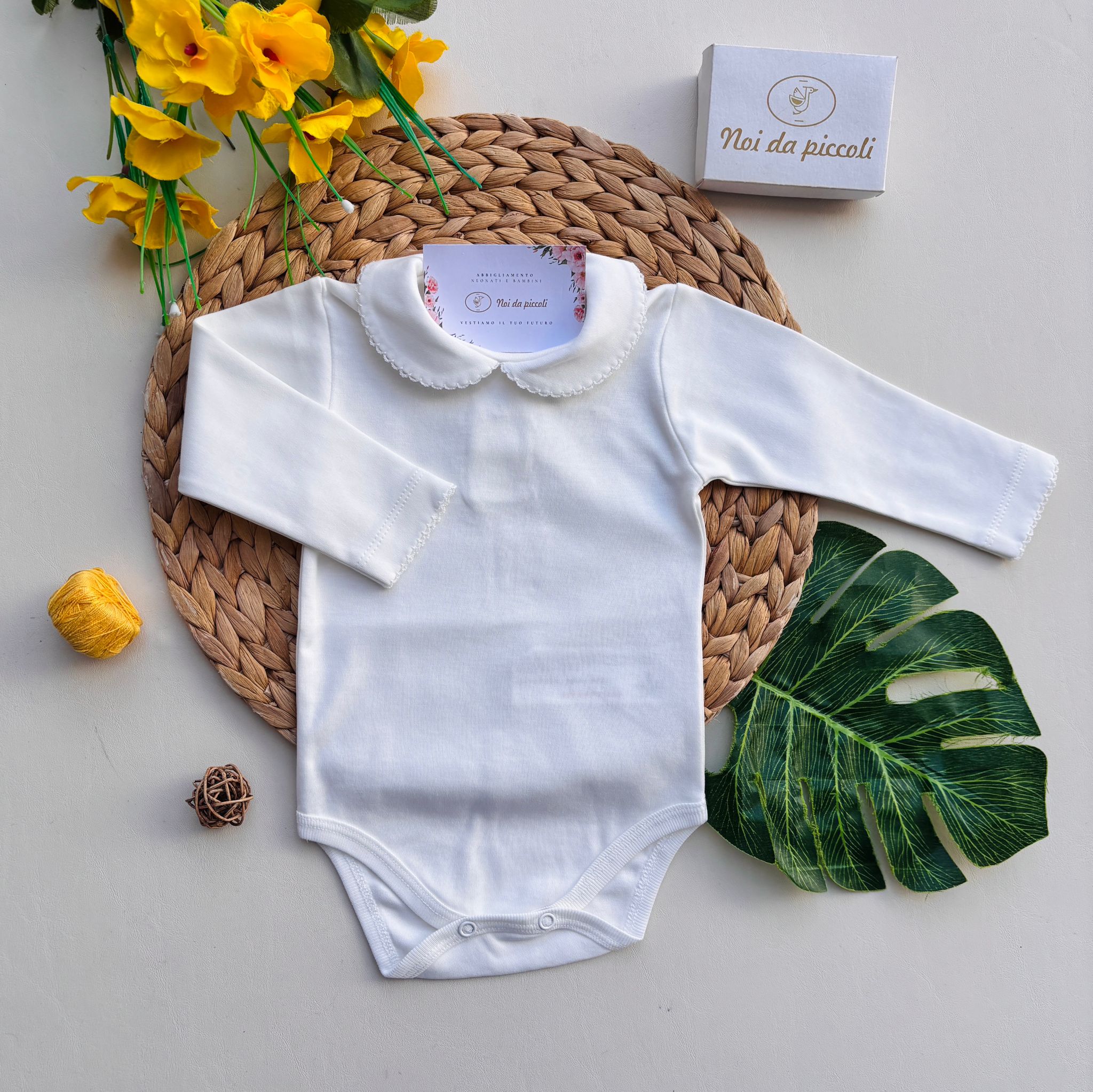 BODY CON COLLETTO MANICA LUNGA COTONE CALDO PANNA - Noi da piccoli