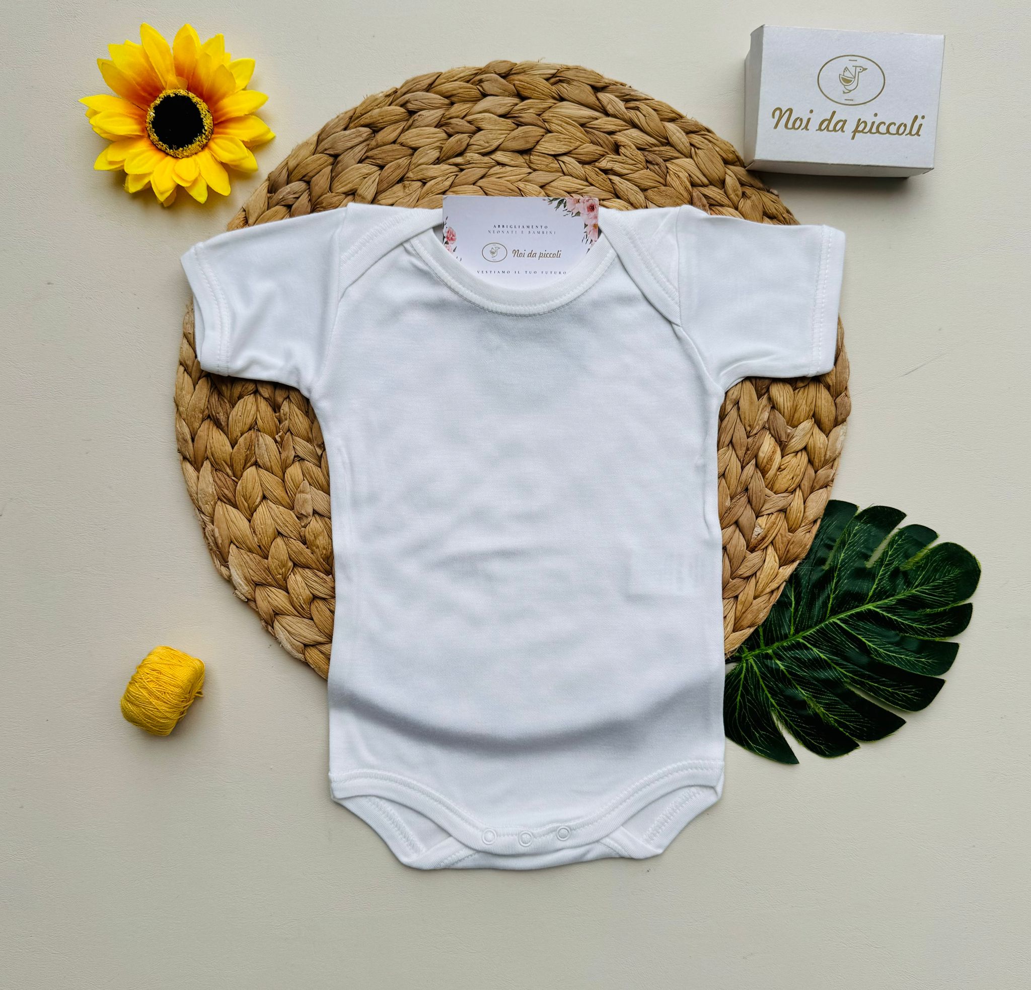 BODY IN COTONE A MANICA CORTA LISCIA BIANCO - Noi da piccoli