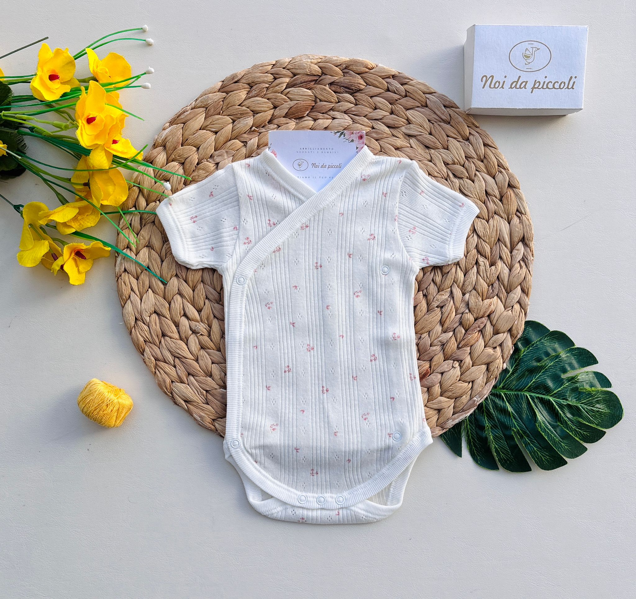 BODY IN COTONE ANTIPANICO CON FOGLIOLINE CRUDO - Noi da piccoli