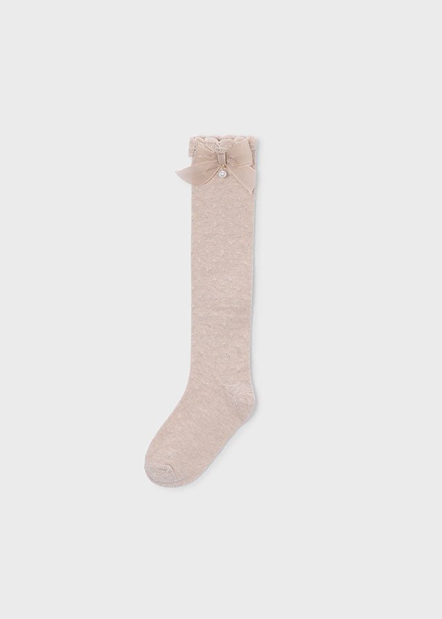 CALZINI IN COTONE CALDO BEIGE CON FIOCCHETTO - Noi da piccoli