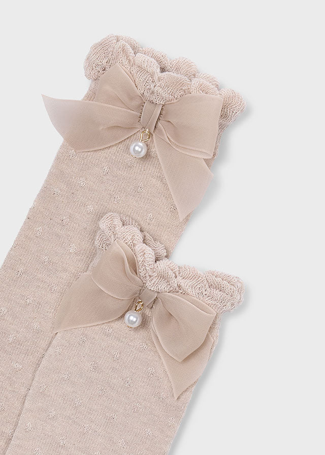CALZINI IN COTONE CALDO BEIGE CON FIOCCHETTO - Noi da piccoli