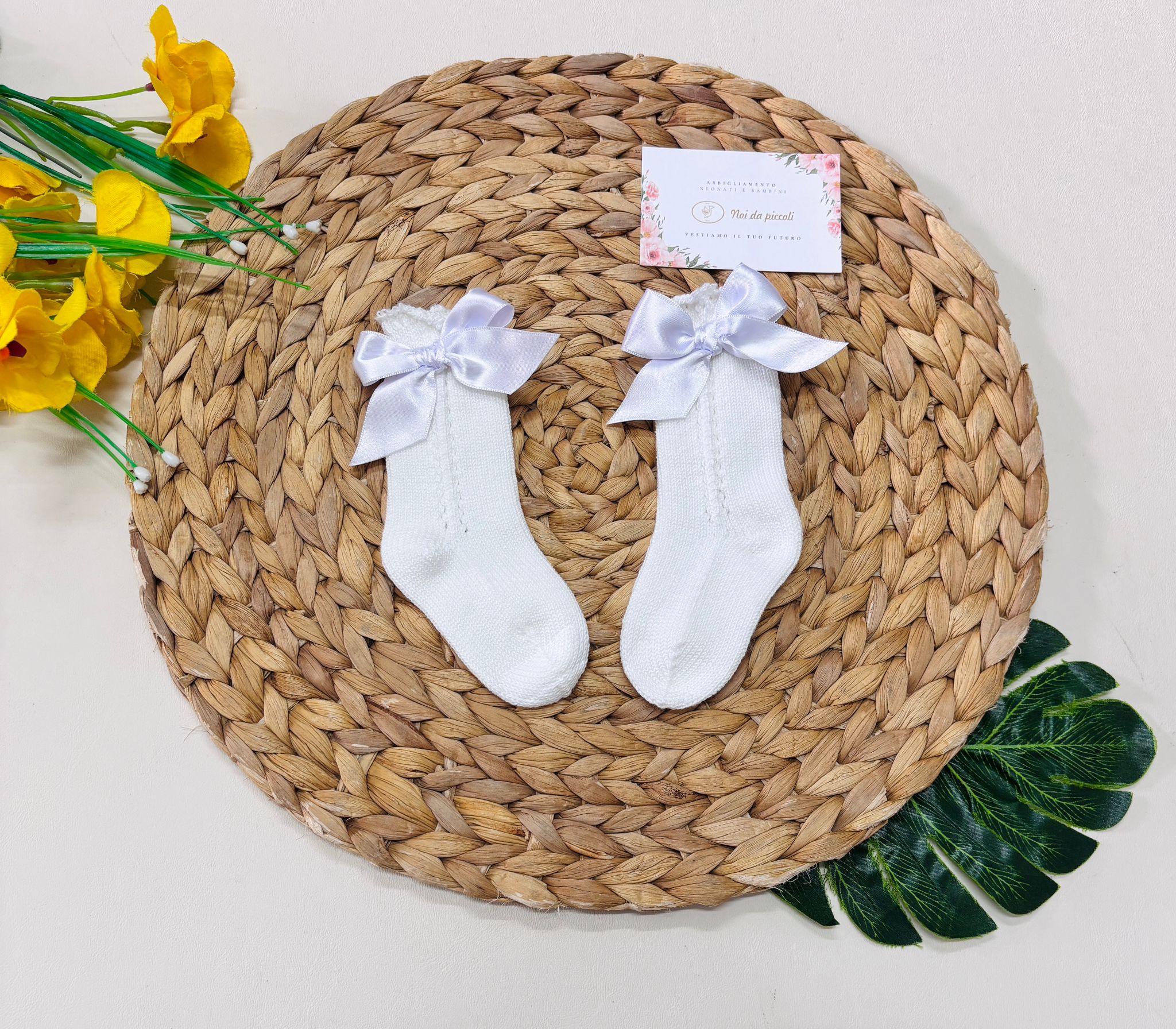CALZINI IN COTONE CON FIOCCHETTO BIANCO - Noi da piccoli