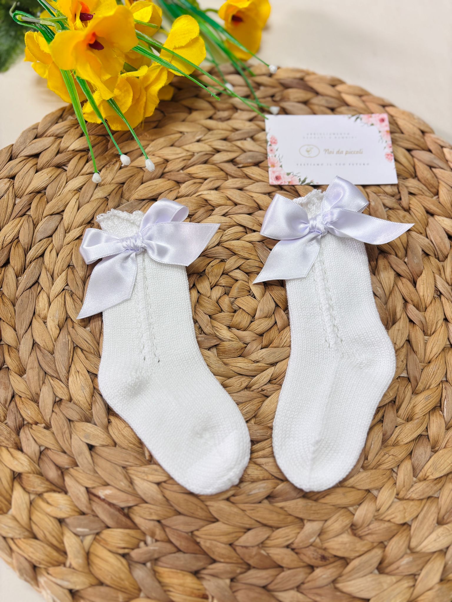 CALZINI IN COTONE CON FIOCCHETTO BIANCO - Noi da piccoli