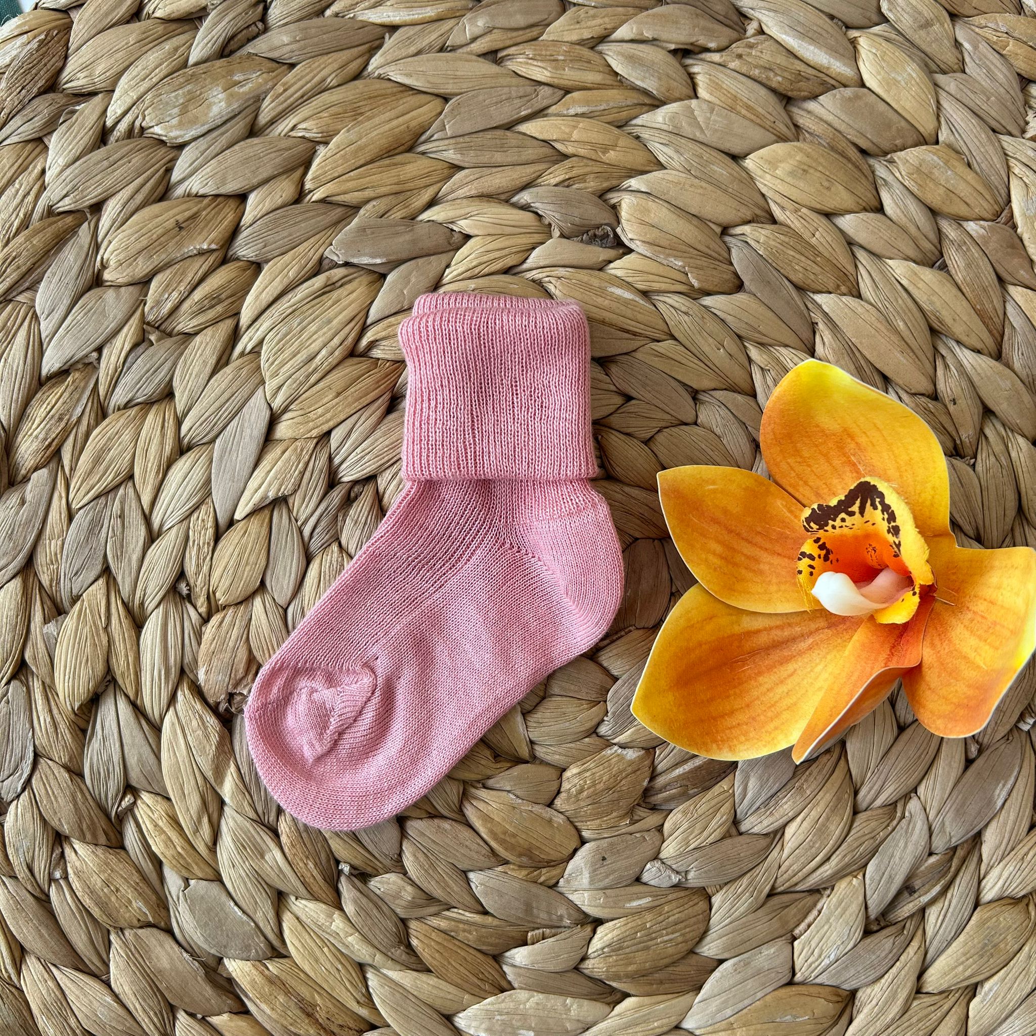 CALZINO NASCITA RISVOLTO 100% CALDO COTONE ROSA CIPRIA - Noi da piccoli