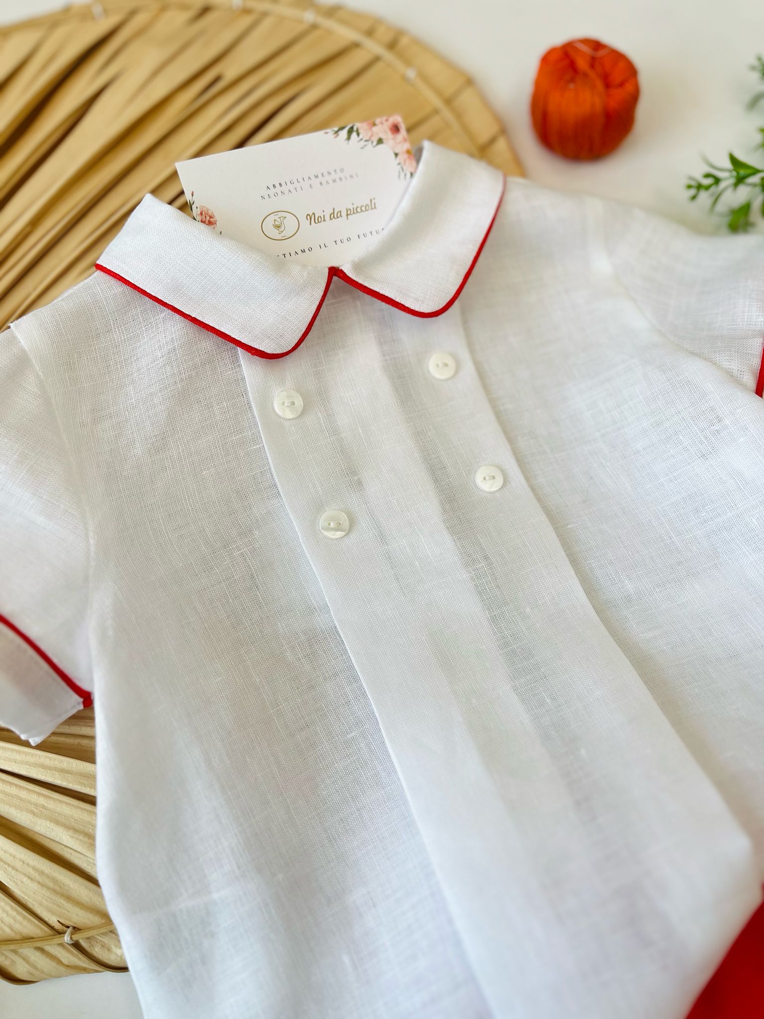 CAMICIA CON PANTALONCINO CORALLO IN LINO - Noi da piccoli