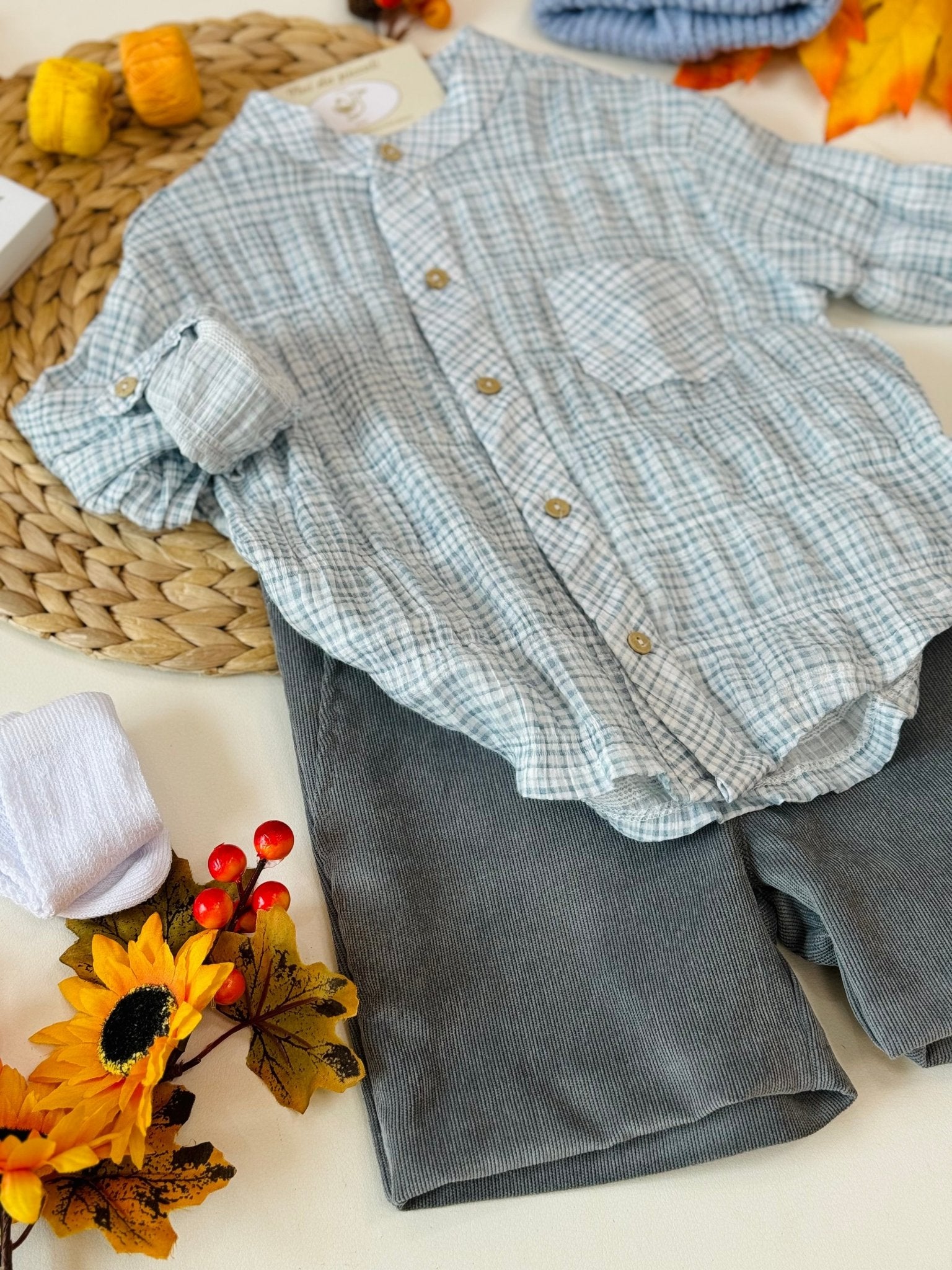 CAMICIA CON PANTALONCINO IN VELLUTO ANTRACITE - Noi da piccoli