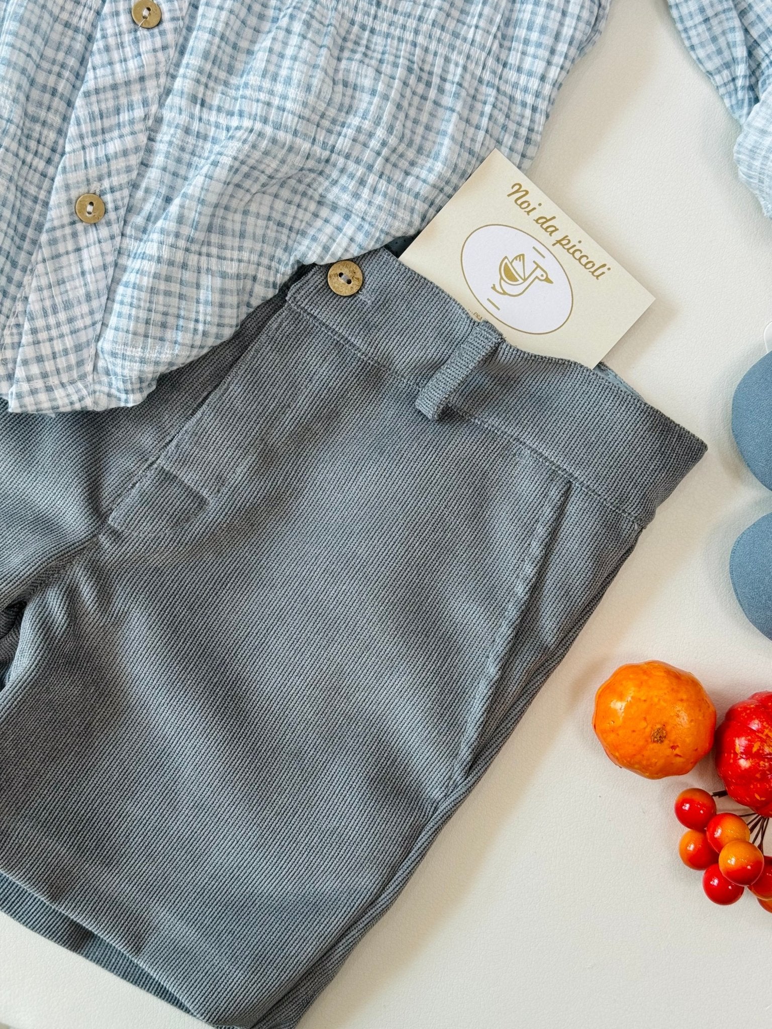 CAMICIA CON PANTALONCINO IN VELLUTO ANTRACITE - Noi da piccoli