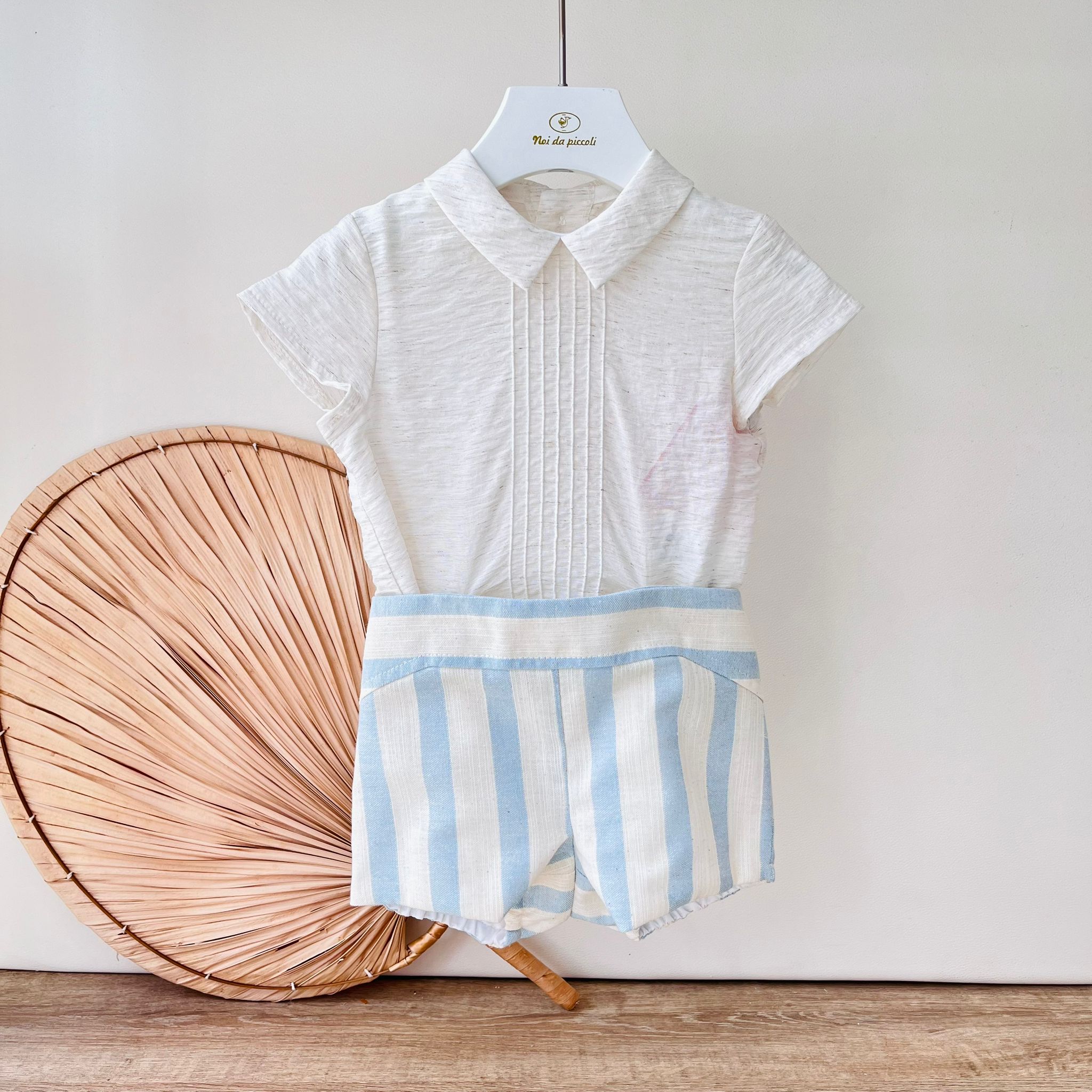 CAMICIA CON SHORT TRIESTE 100 % COTONE RIGHE CIELO - Noi da piccoli