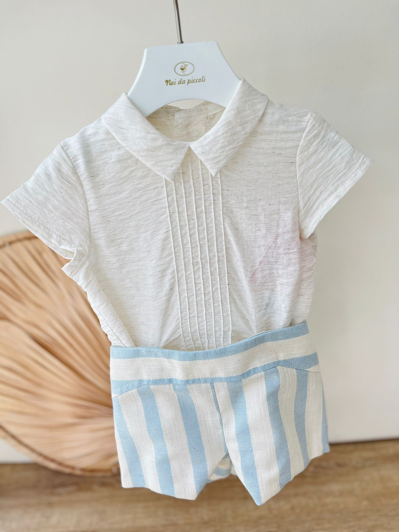 CAMICIA CON SHORT TRIESTE 100 % COTONE RIGHE CIELO - Noi da piccoli
