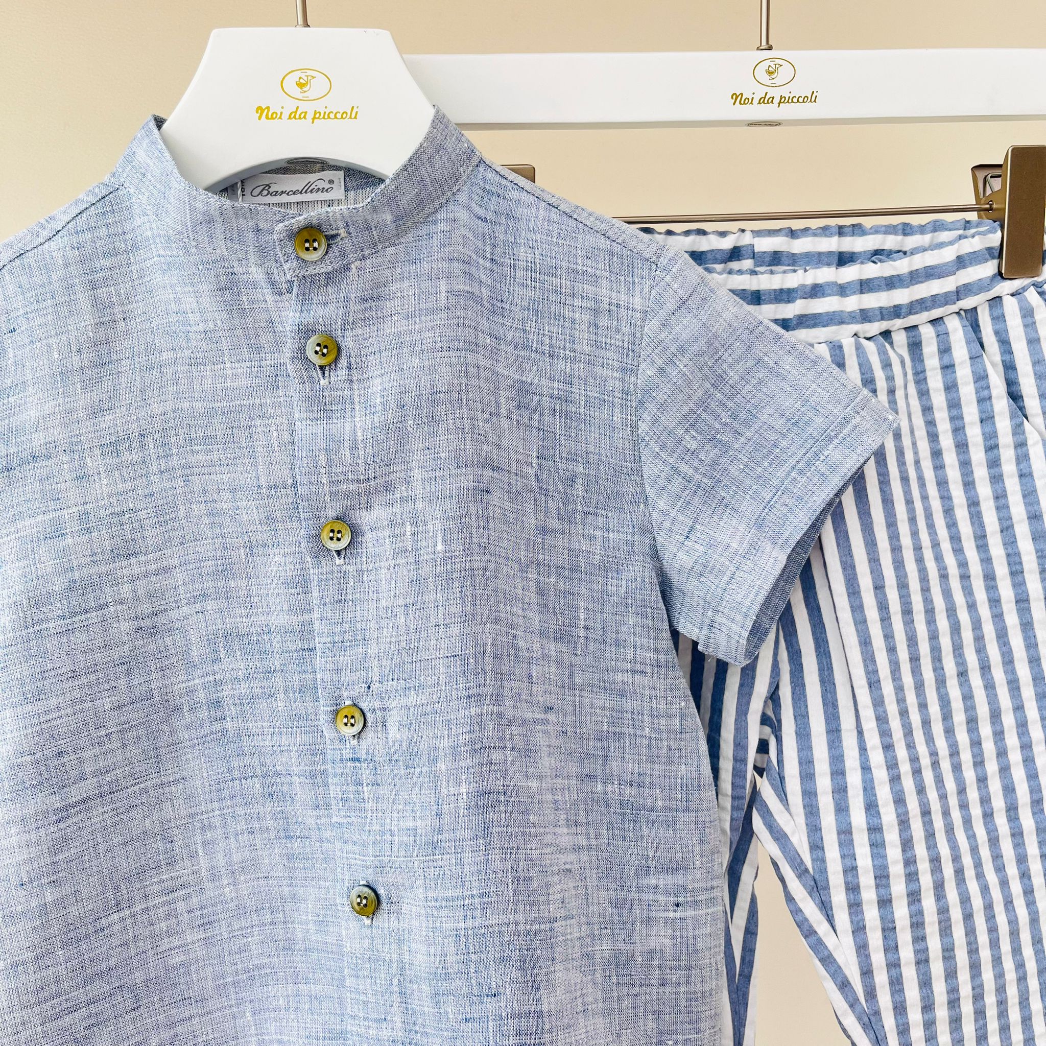 CAMICIA COREANA CON PANTALONE 100% LINO CIELO - Noi da piccoli