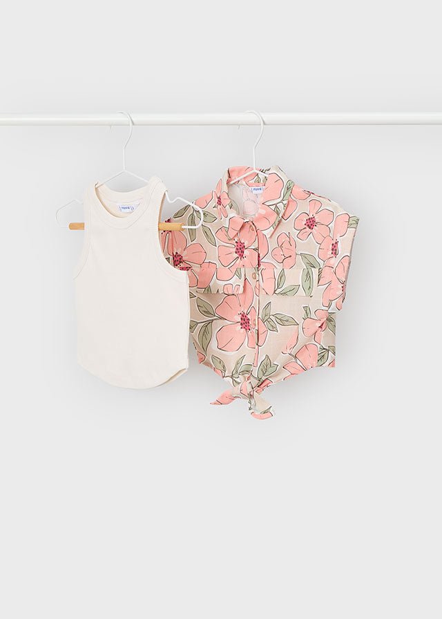 CAMICIA FLOREALE IN COTONE CON TOP ROSA - Noi da piccoli