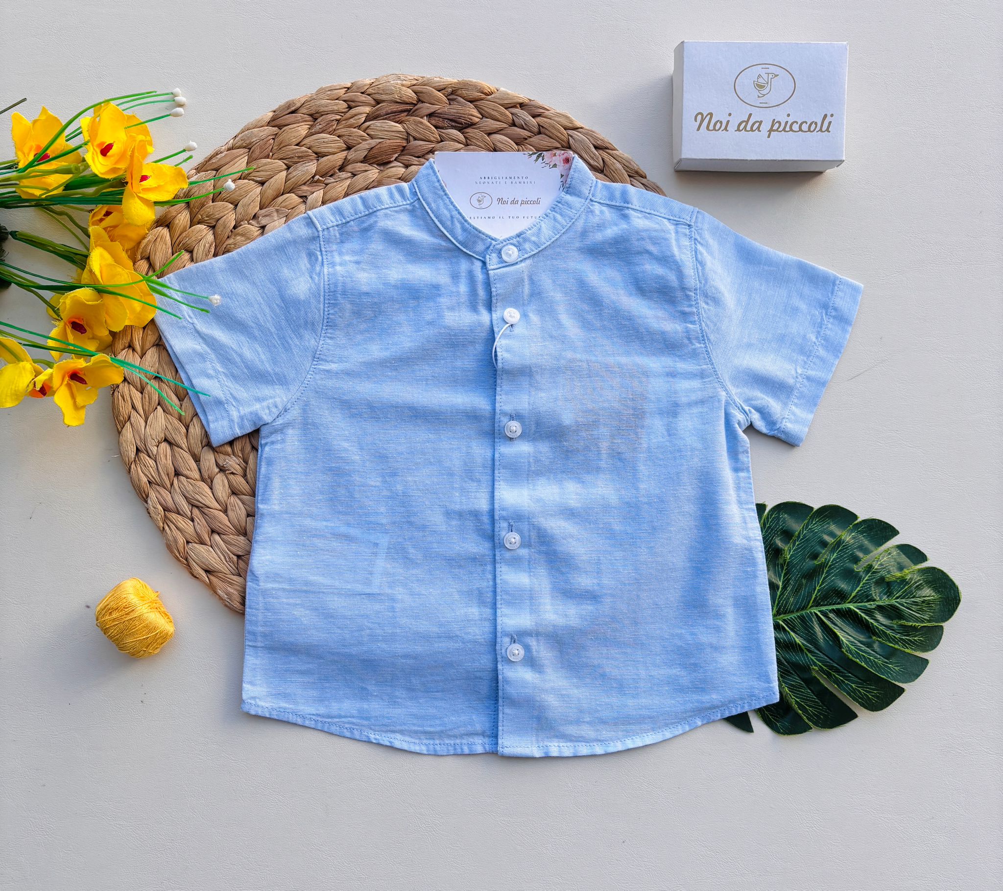 CAMICIA IN COTONE A MANICA CORTA CELESTE - Noi da piccoli