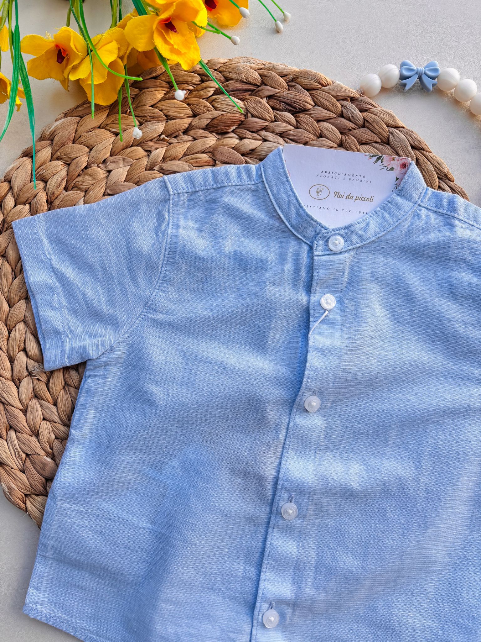 CAMICIA IN COTONE A MANICA CORTA CELESTE - Noi da piccoli