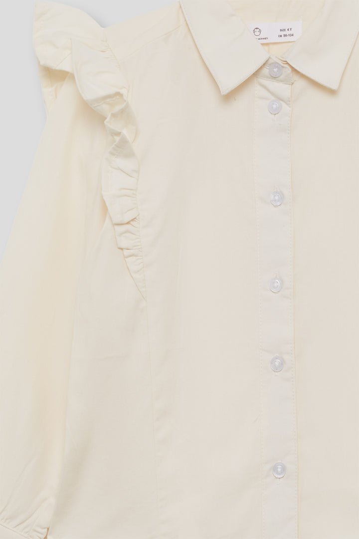 CAMICIA IN COTONE CALDO CON ARRICCIATURE SULLE SPALLE PANNA - Noi da piccoli