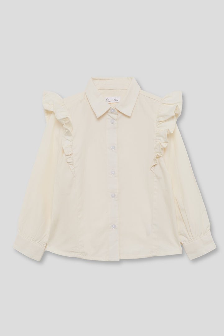 CAMICIA IN COTONE CALDO CON ARRICCIATURE SULLE SPALLE PANNA
