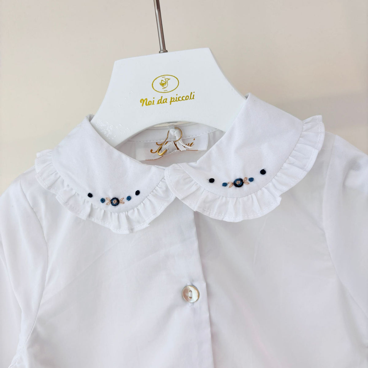 Camicia in Cotone Caldo Helena Bianco Blu Kidiwi - dettaglio 1
